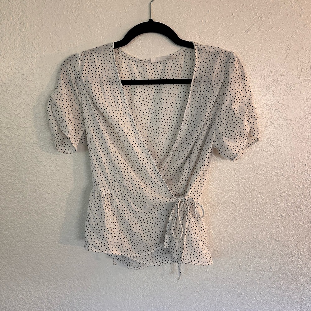 All in Favor Cream Puff Sleeve Wrap Blouse